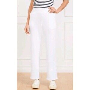 Talbots Women's White Seaside French Terry Straight Pull On Pants Sz M Petite